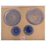 Blue Glass Serving Plates & Small Blown Glass...