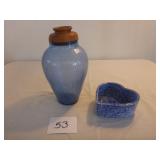 Blue Crackle Glass Vase with Wooden Lid, Blue...