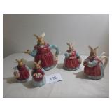 Edith Collection Bunny Tea Pot, Cream & Sugar,...