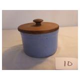 Blue Crock with Wooden Lid