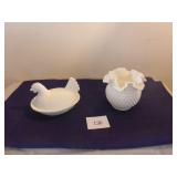 Milkglass Chicken on Nest & Rose Bowl
