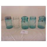 5 Pint Jars (4 Blue, 1 Clear)