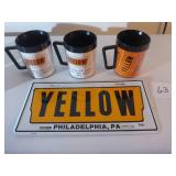 3 Yellow Mugs & License Plate