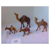 4 Handcarved Wooden Camels