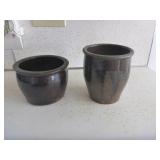 2 Brown Glazed Crocks