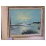 Framed Beach Painting, Oil on Canvas signed...