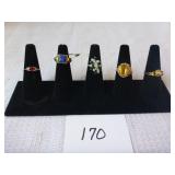 5 Costume Rings (black holder not included)