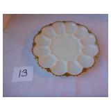 Milkglass Egg Plate with Gold Trim