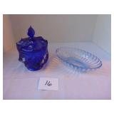 Hand Painted Cobalt Blue Fenton Candy Dish,...