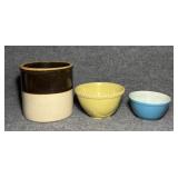 Crock, Pyrex Bowl, Yellowware Pottery Mixing Bowl