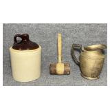 Antique Stoneware Jug, Hammer, Silverplate
