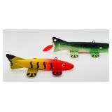 2 Wooden 6' Pike Fish Decoys, No Signatures, look