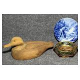 Wooden Carved Duck, Ashtray, 1971 Plate
