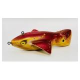 Carved Wooden Fishing Decoy, 7', signed JD