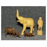 3 Carved Wooded Animals, 1 Carved  Guy