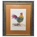 Original Watercolor of a Rooster, signed Louise,