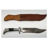 Vintage Mexican Bowie Knife, Eagle Head, writing