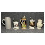 3 German Steins, German Pitcher, Clay Mug