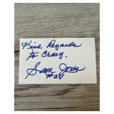 Sam Jones sand index card, Celtic basketball HOF
