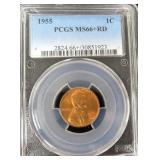 $140 PCGS Guide: 1955 One Cent, PCGS MS66+ RD