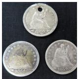 Three (3) 1854 Seated Liberty Quarters with ARROWS