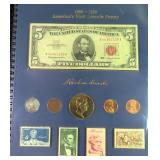 Abraham Lincoln Display with 1963 $5 FRN, Stamps,