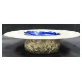 6.25" Hand Hammered Metal Ashtray w/ Cobalt Glass