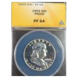 1959 Silver Franklin Half Dollar ANACS PF64