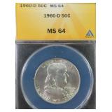 1960-D Silver Franklin Half Dollar ANACS MS64