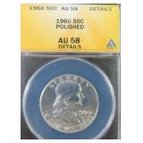 1960 Silver Franklin Half Dollar ANACS AU58 DTLS