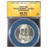 1954 Silver Franklin Half Dollar ANACS MS60 Detail