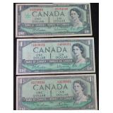 Three (3) Canadian Dollars, (2) 1954 (1) 1967