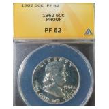 1962 Silver Franklin Half Dollar ANACS PF62