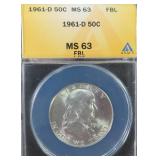 1961-D Silver Franklin Half Dollar ANACS MS63 FBL