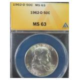 1962-D Silver Franklin Half Dollar ANACS MS63