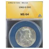 1962-D Silver Franklin Half Dollar ANACS MS64