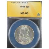 1955 Silver Franklin Half Dollar ANACS MS63