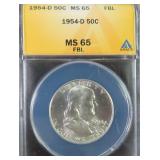 1954-D Silver Franklin Half Dollar ANACS MS65 FBL