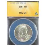 1954 Silver Franklin Half Dollar ANACS MS64
