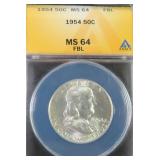 1954 Silver Franklin Half Dollar ANACS MS64 FBL