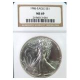 1986 American Silver Eagle NGC MS69 $125