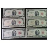SIX (6) 1953 $2 U.S. Notes, Cinco Ranch Collection