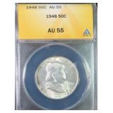 1948 Silver Franklin Half Dollar ANACS AU55