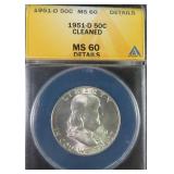 1951-D Silver Franklin Half Dollar ANACS MS60 DTLS