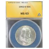 1952-D Silver Franklin Half Dollar ANACS MS63