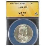 1952 Silver Franklin Half Dollar ANACS MS62 FBL