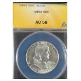 1952 Silver Franklin Half Dollar ANACS AU58