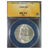 1949 Silver Franklin Half Dollar ANACS MS63 FBL