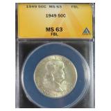 1949 Silver Franklin Half Dollar ANACS MS63 FBL