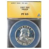 1957 Silver Franklin Half Dollar ANACS PF63